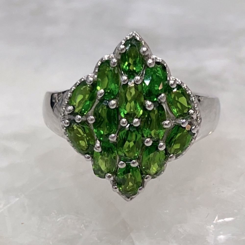 Russian Diopside Sterling Silver Cluster Ring